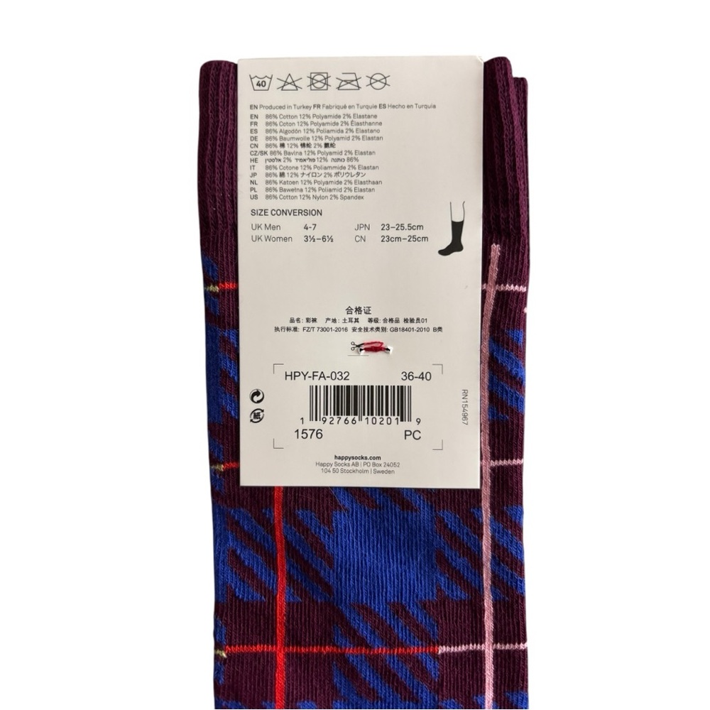 Happy Socks Crew cut combed cotton razor check checkered plaid striped pare NWT - Picture 3 of 6